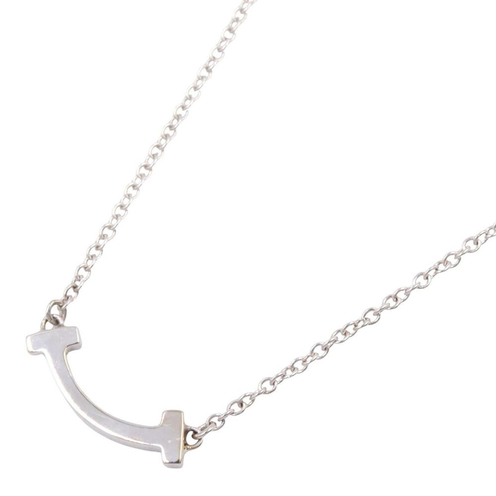 Tiffany & Co. T Smile Mini Necklace, 18K White Gold (WG), Women's, Silver Tone